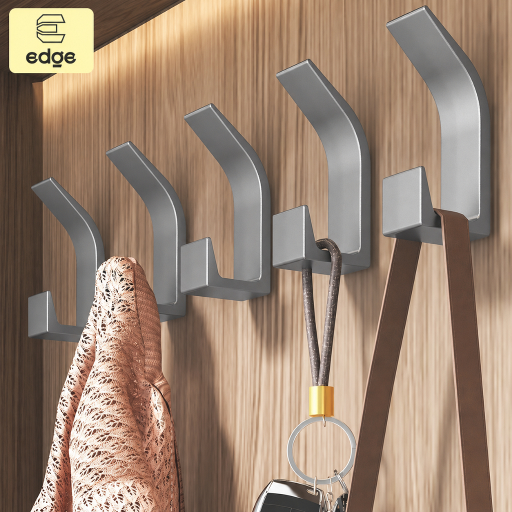 Kit 5 Ganchos Duplos Adesivos Preto Branco Fita 3CM Sem Furo Suporte Cabideiro Roupas Cozinha Banheiro