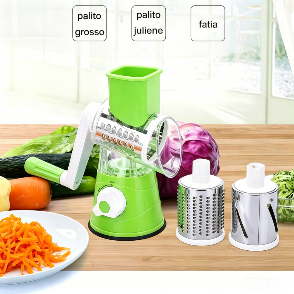 Fatiador Ralador de Mesa Giratório, 3 Lâminas em Aço Inox para uso doméstico U11