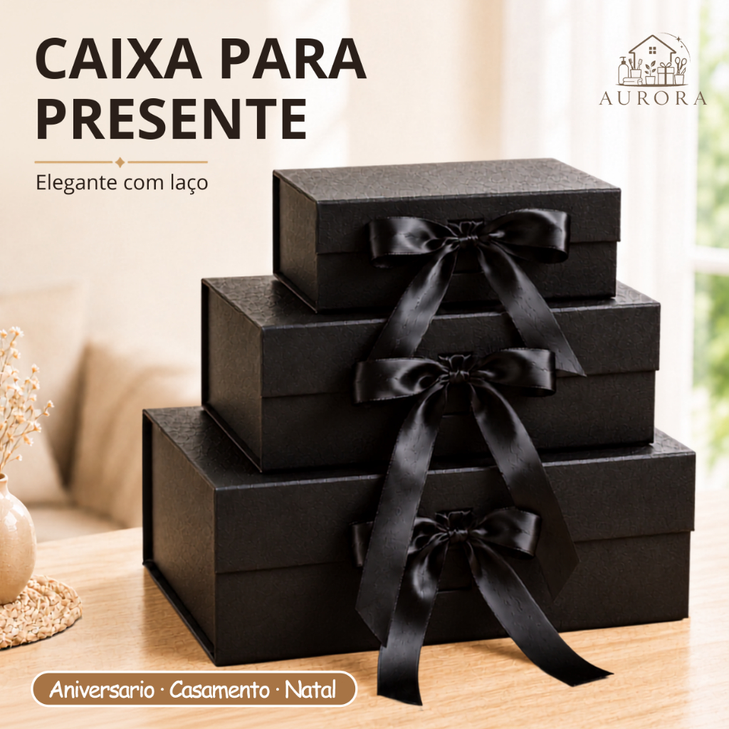 Caixa Rígida Cartonada Dobrável Com Fecho Magnético e Fita de Cetim | Disponível em 3 Tamanhos