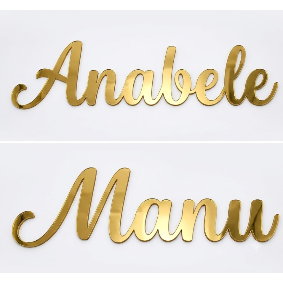 Nome Decorativo em Acrílico Espelhado Personalizado  Aplique para Lembrancinhas Decoração Festa Dourado/Rose/Prata