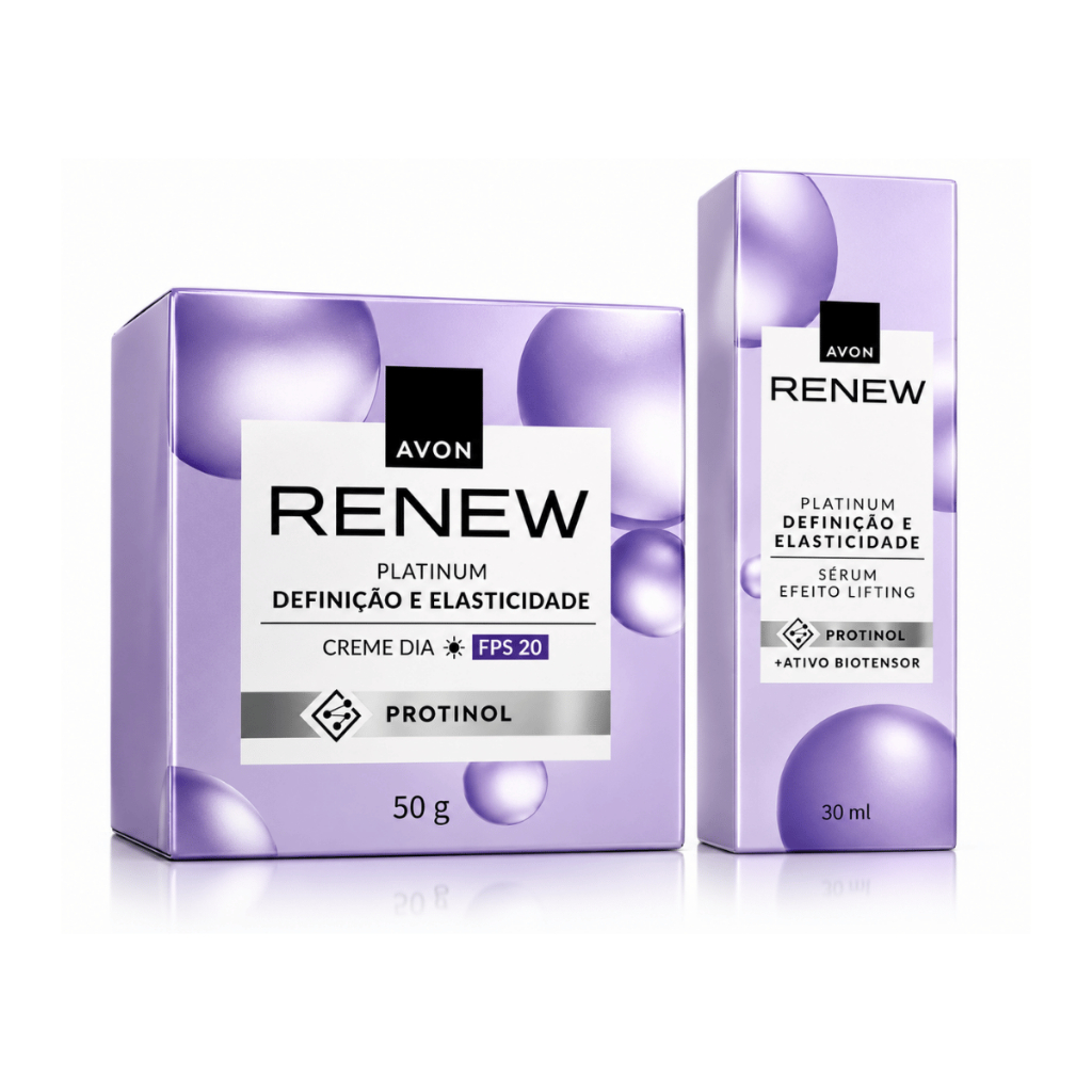 Kit Renew Platinum Avon - Creme Dia 50g FPS20 + Sérum Lift Firmeza 30ml Protinol Pele Madura Rugas Original