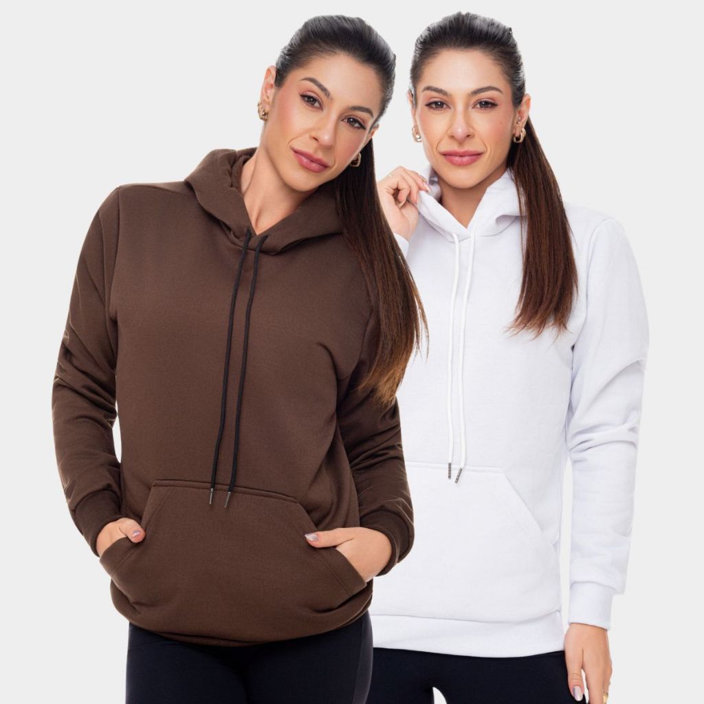 Combo 2 Blusa Moleton Moletom Unissex Capuz Casaco Macio Básico Agasalho Casaco Inverno Quente