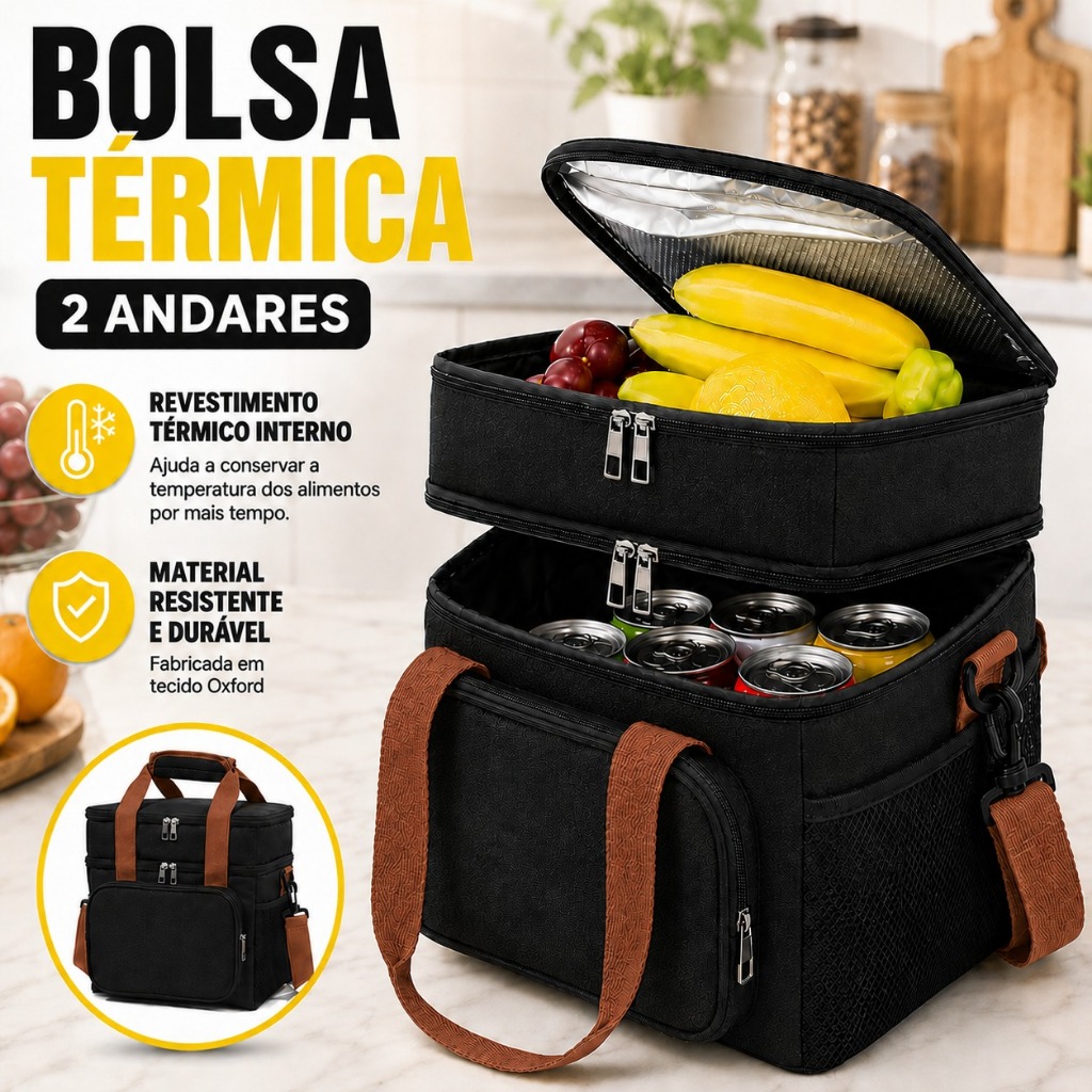 Bolsa Térmica 2 Andares Grande Capacidade Marmita E Bebidas Geladas