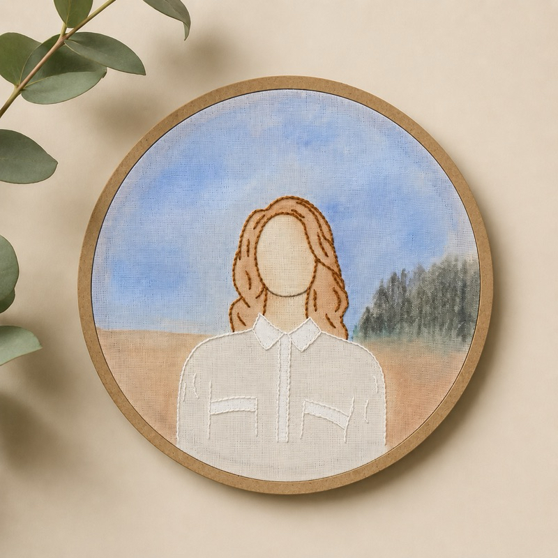 Quadro bastidor bordado e pintado a mão - Lana Del Rey born to die