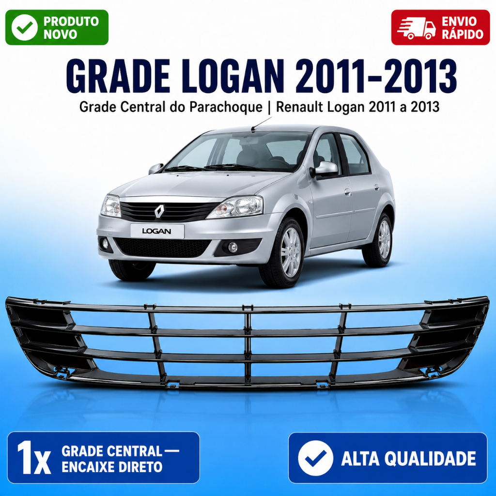 Grade Central de Parachoque Renault Logan 2011 a 2013 – Alta Qualidade