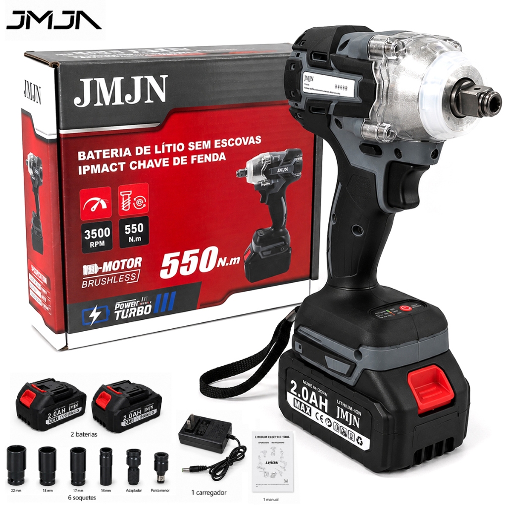 Chave de Impacto 48V Eletrica 550NM Parafusadeira Furadeira Brushless 48V 2 Baterias kit ferramentas completo