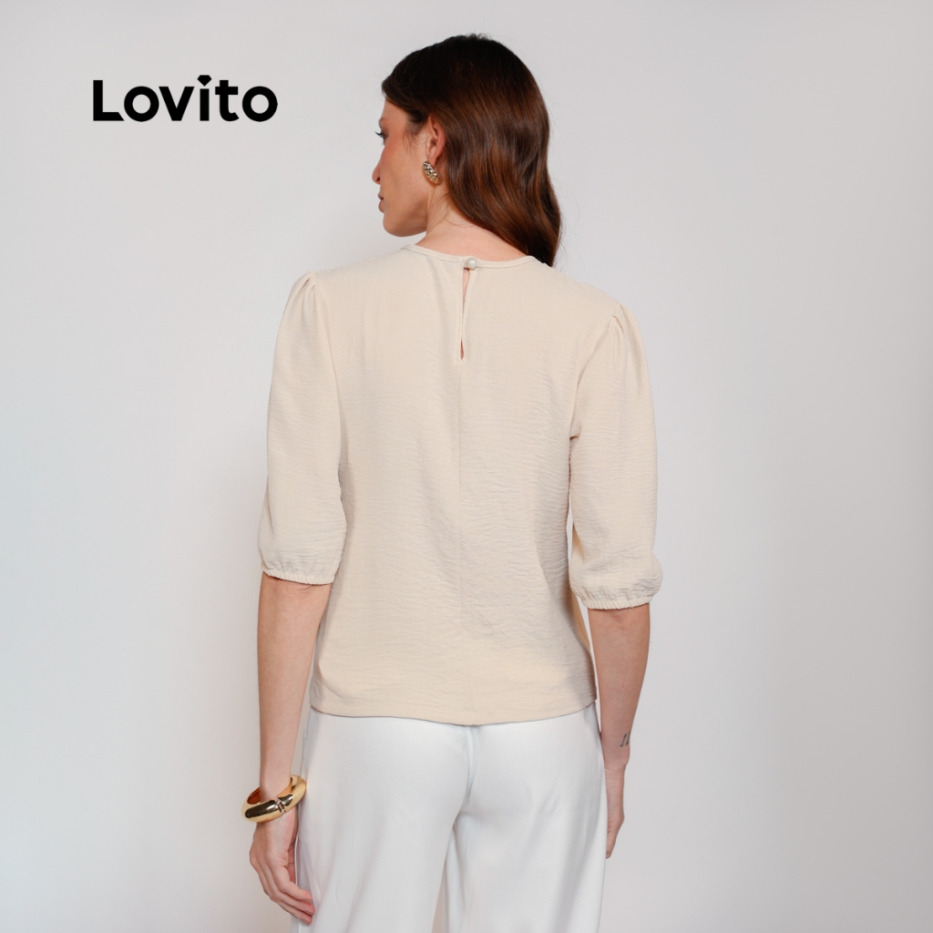 Lovito Blusa Elegante Feminina Manga 3/4 Bufante Tecido Duna BLB17511781 · foto 2