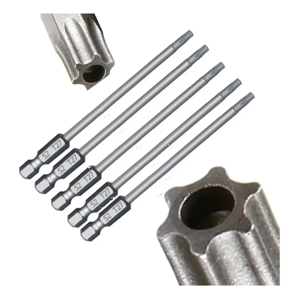 5 Pontas Bits Torx Furo Guia Longo T27 100mm Parafusadeira