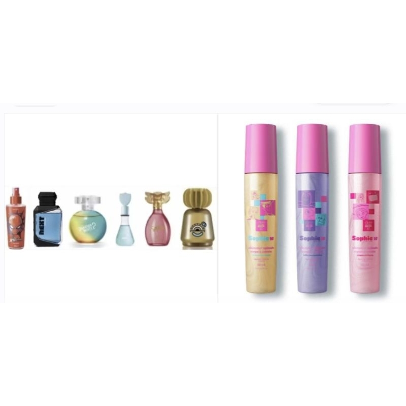 AVON ou O Boticario DR BOTICA DISNEY next QUASAR CHERIE coragem SOPHIE like COLONIA avengers spider AVON INFANTIL
