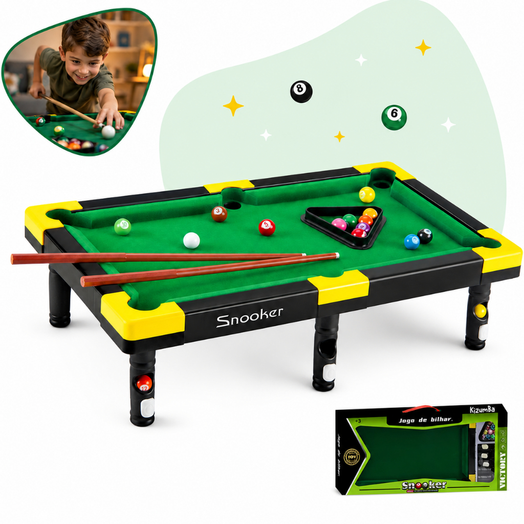 Brinquedo Jogo Mini Mesa Sinuca Bilhar Snoocker Portátil Criança Infantil Completo 48cm Kizumba