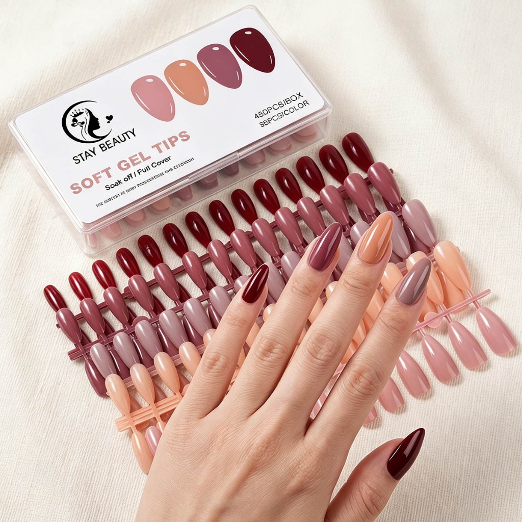 Kit 480 PCS Unhas Posticas 5 Cores Soft Gel Almond e Bailarina Helen Color - 480Pecas A Escolha das Profissionais