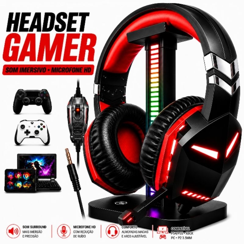 Headset fone gamer  LED RGB, PS4, PS5, XBOX, Celular, Tablet, Pc, Notebook,Gamer