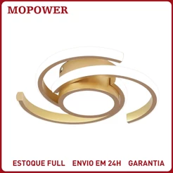 Plafon LED Moderno Lustre Teto Luminária Sobrepor Quarto Sala Dourado Bivolt 24W Elegante