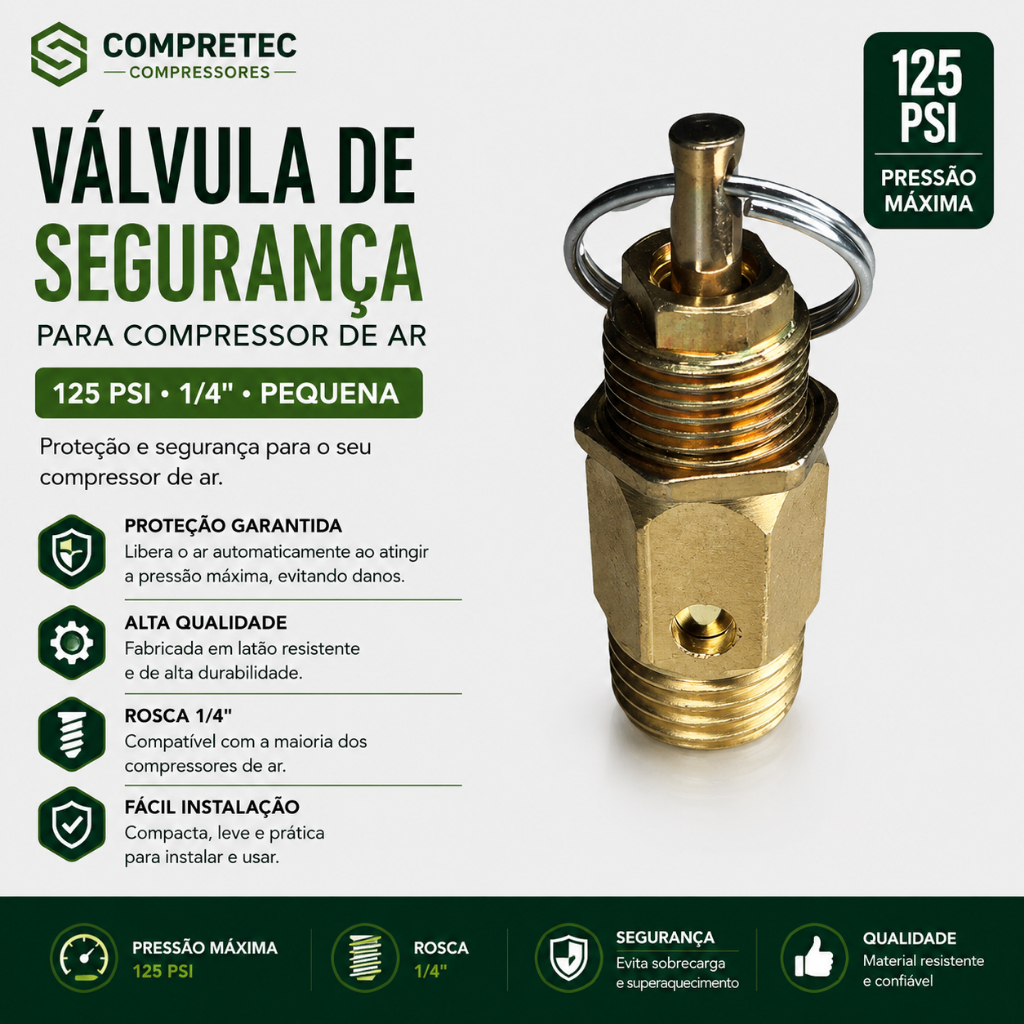 Válvula De Segurança Pequena 125 Psi 1/4 Compressor De Ar