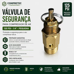 Válvula De Segurança Pequena 125 Psi 1/4 Compressor De Ar