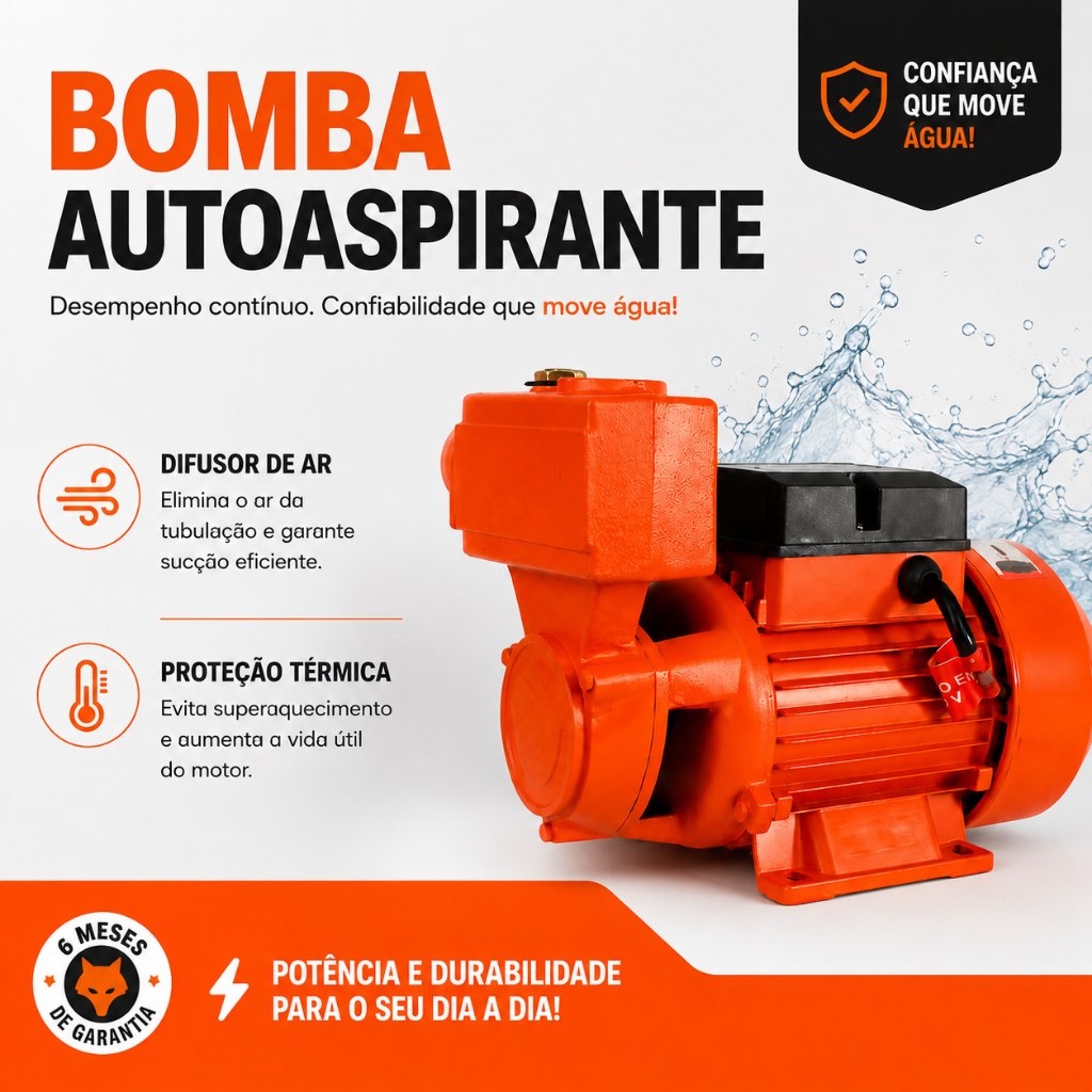 Bomba Autoaspirante Bivolt Autoaspirante Bomba Sucção Bomba Centrífuga 1/2CV Aut
