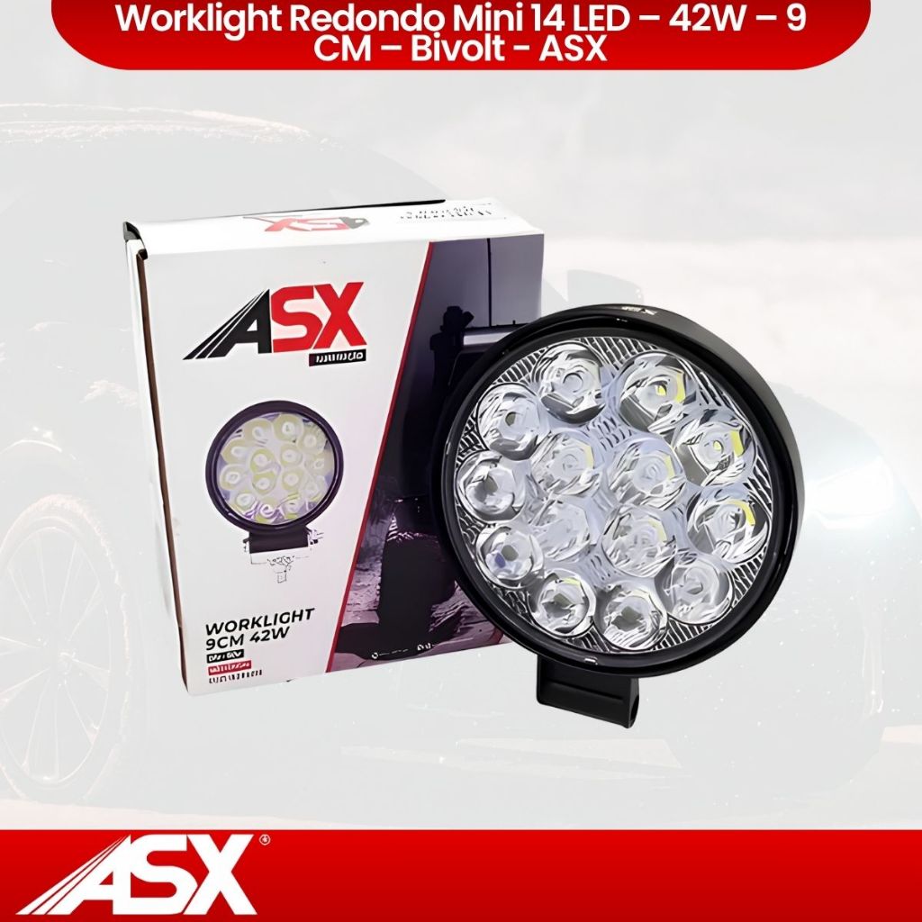 Farol de milha Mini Redondo 14 LED, 42W, 9 Leds Para Fusca, Brasilia, Kombi, Variant e Off Road