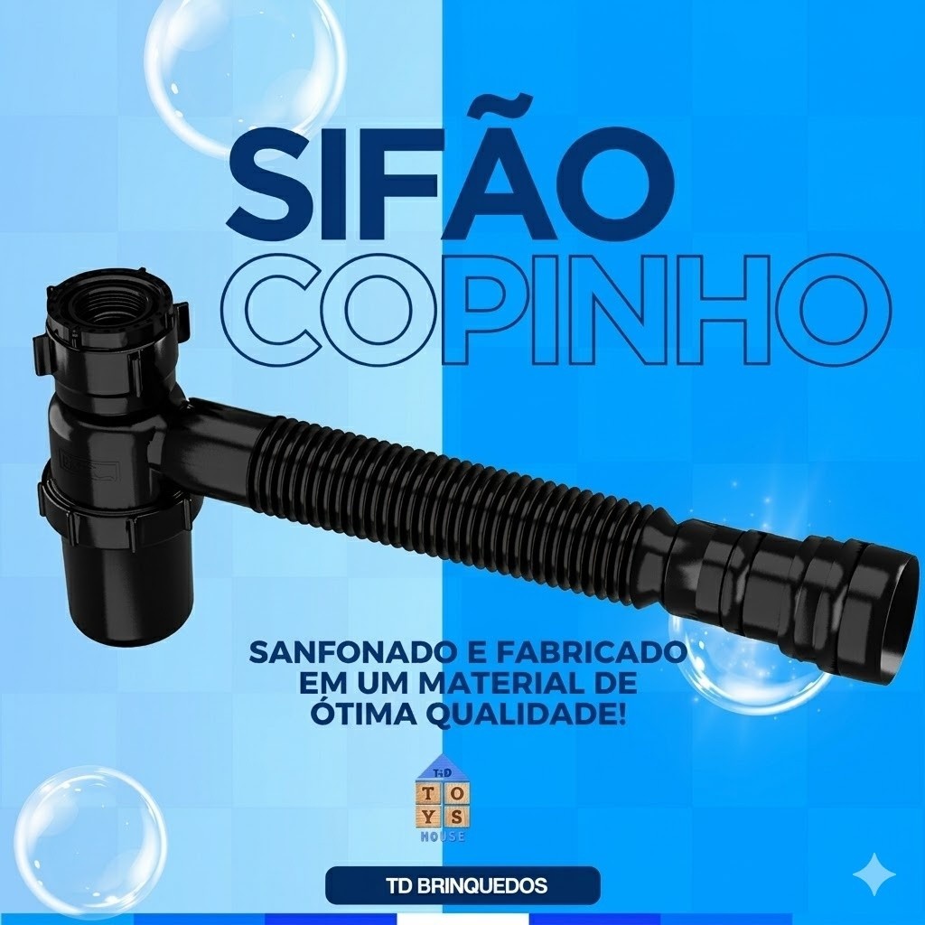 Sifão Sanfonado Copo Preto Universal para Pia Cozinha Banheiro Tanque Instalação Fácil — imagem 2 de 2