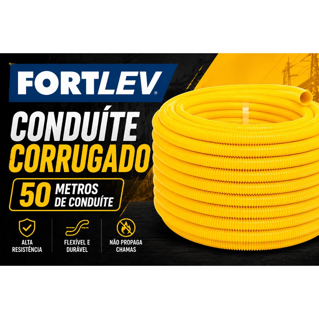 Conduite 3/4 DN25 Corrugado 50 Metros Amarelo Rolo Corrugado