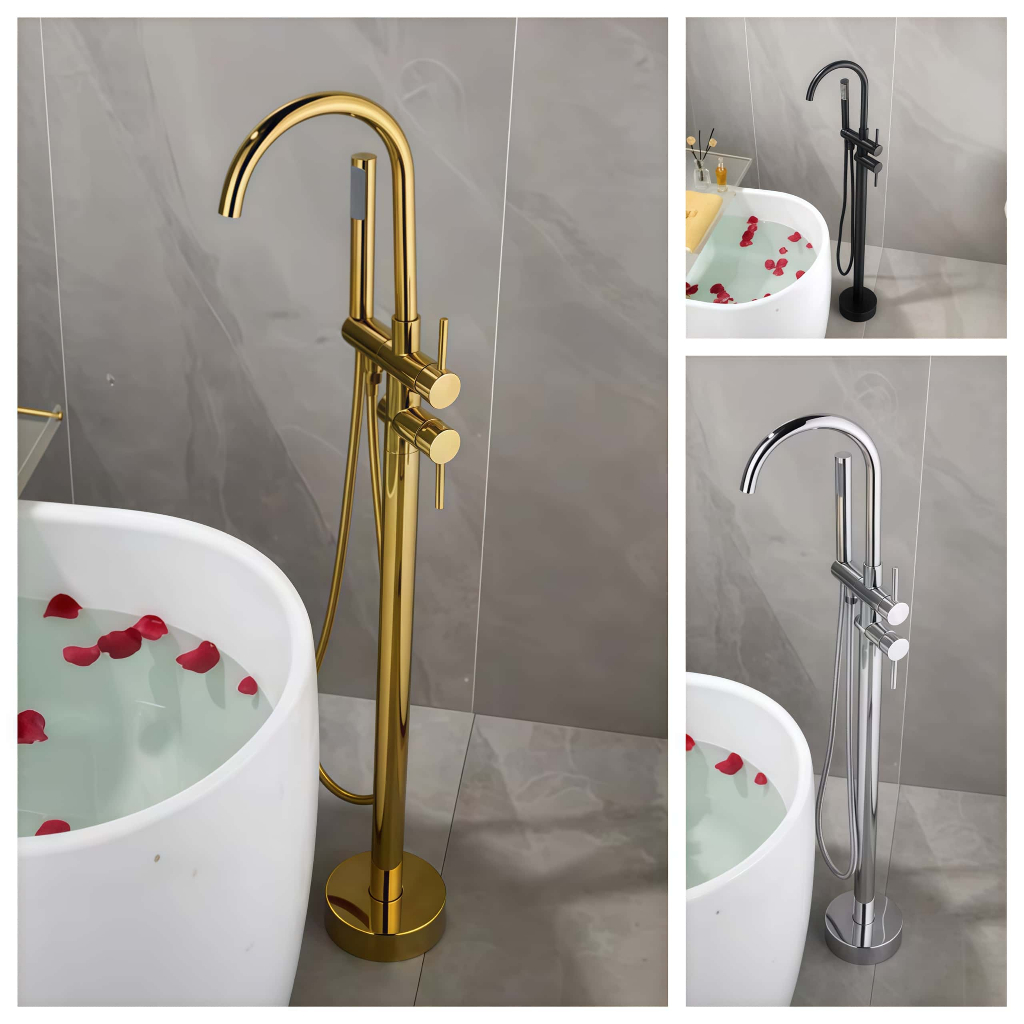 Torneira Misturadora Montada No Chão - Torneira De Piso Com Ducha Manual Quente e Frio Com Chuveiro