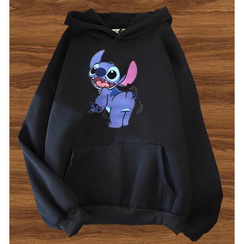 Moletom Canguru Com Bolso Capuz Estampa Lilo Stitch Desenho Minimalista Básica Agasalho Fofo 100% Algodão Versátil Frio