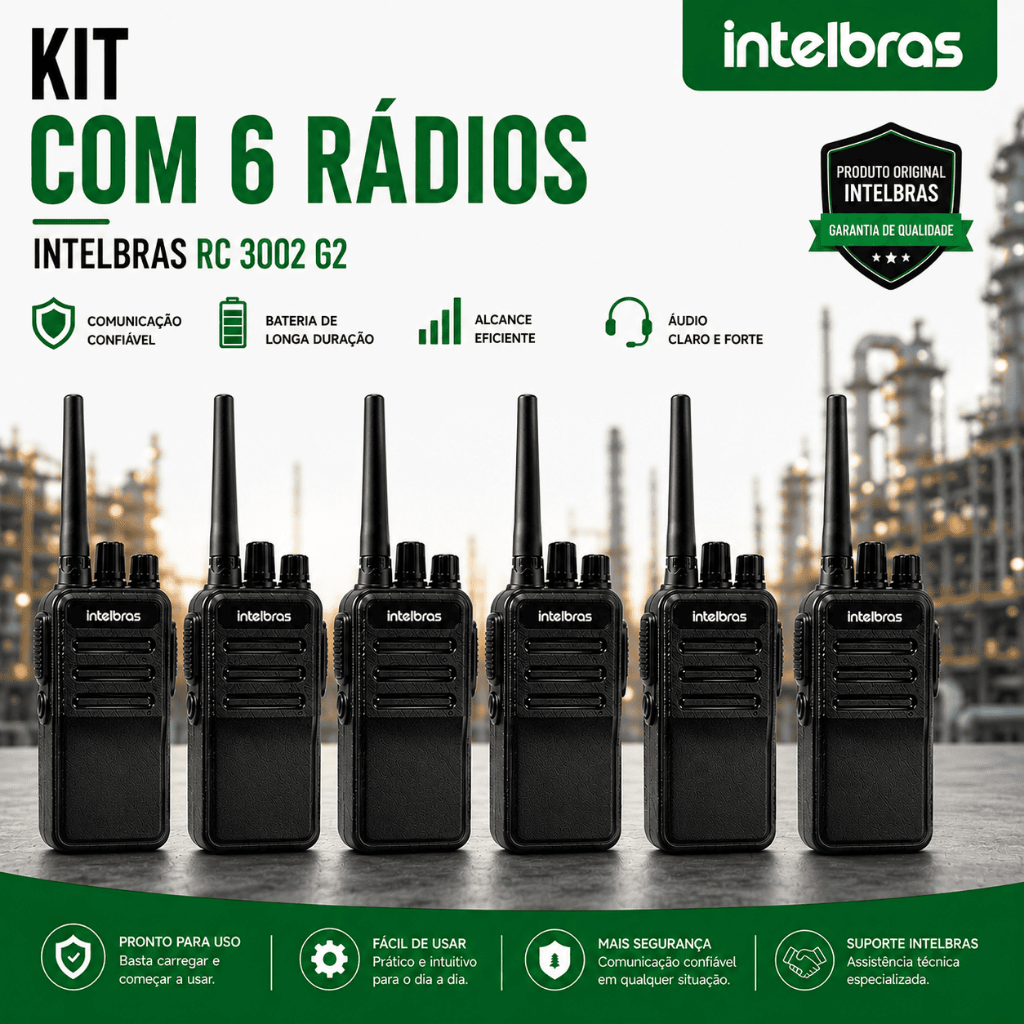Kit 6 Unidades Rádio Comunicador Intelbras RC 3002 G2 Preto UHF Comunicação