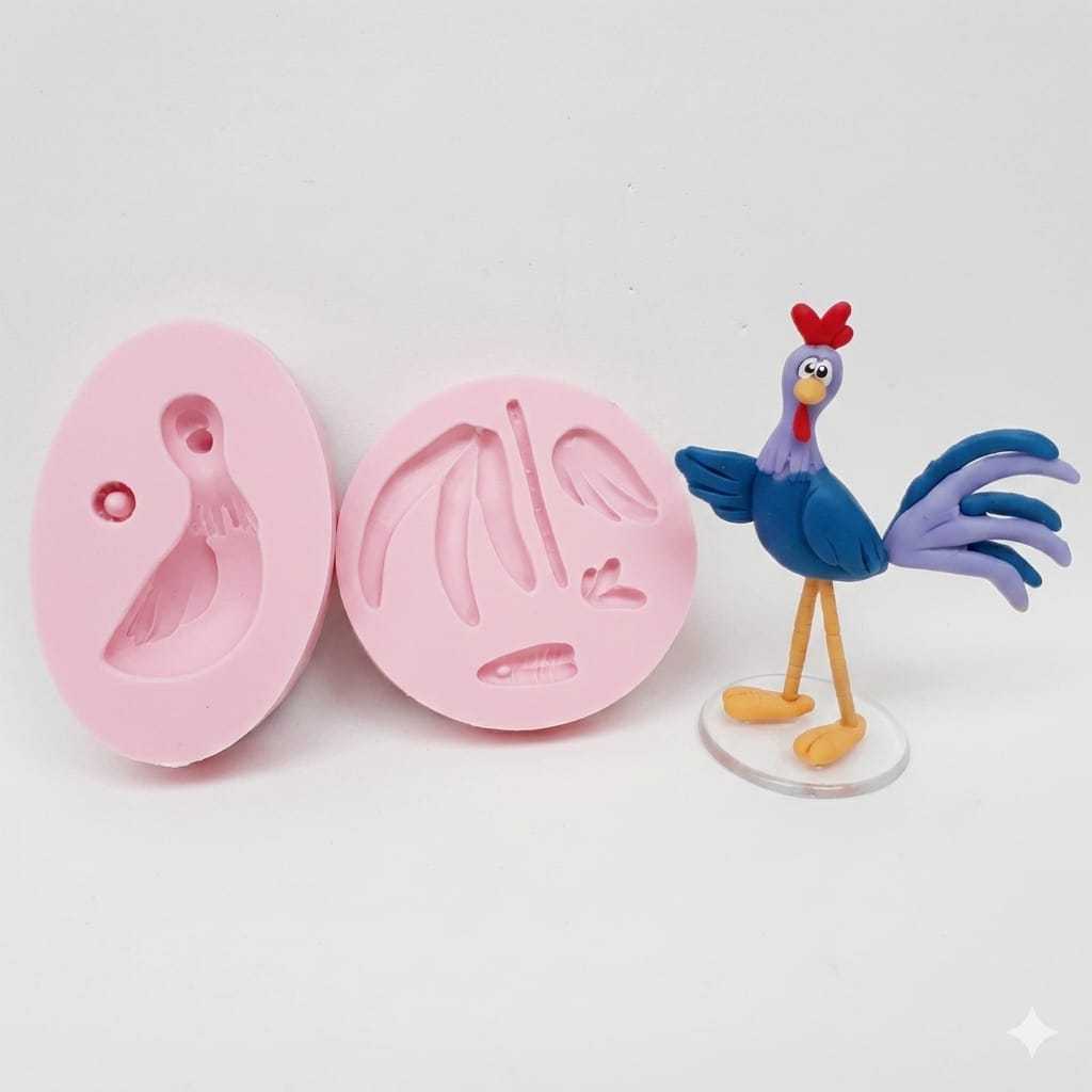 Molde Forma de Silicone Galo Carijó 3D - Turma Galinha Pintadinha - Biscuit Confeitaria Pasta Americana
