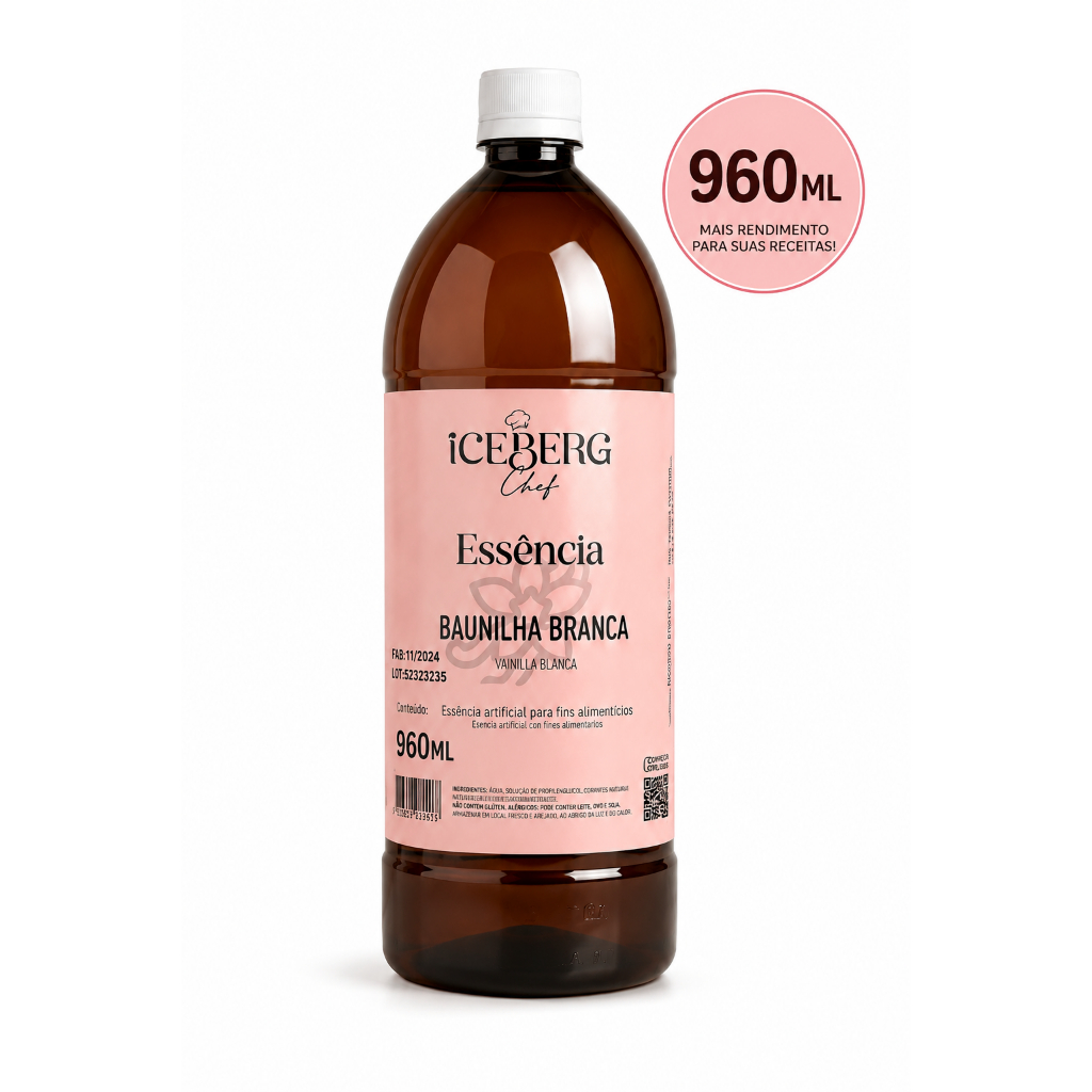 ESSÊNCIA BAUNILHA BRANCA ICEBERG CHEF 960ML AROMA ARTIFICIAL  PARA BOLOS E DOCES