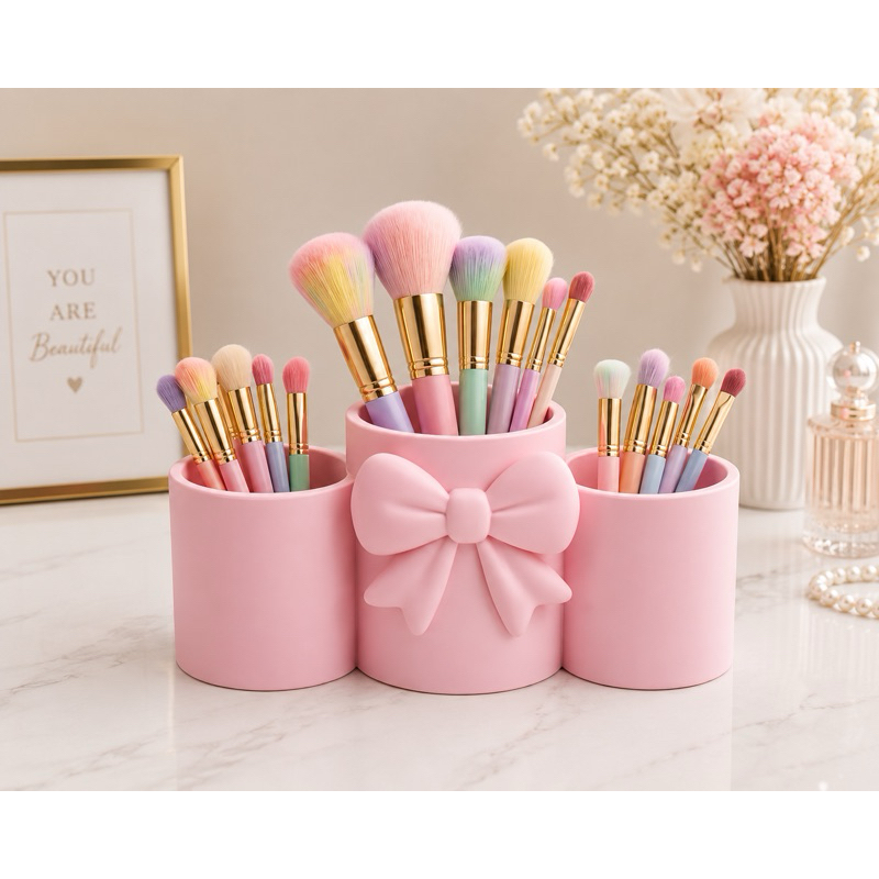 Porta Maquiagem Pincéis Lápis Organizador Lápis Rosa Laço Porta Canetas Material Escolar