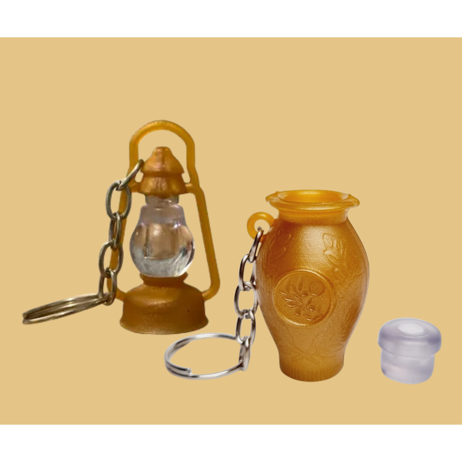 50 Chaveiro Botija Porta Óleo + 50 Chaveiro Lamparina Porta Óleo unção Evangélica campanhas