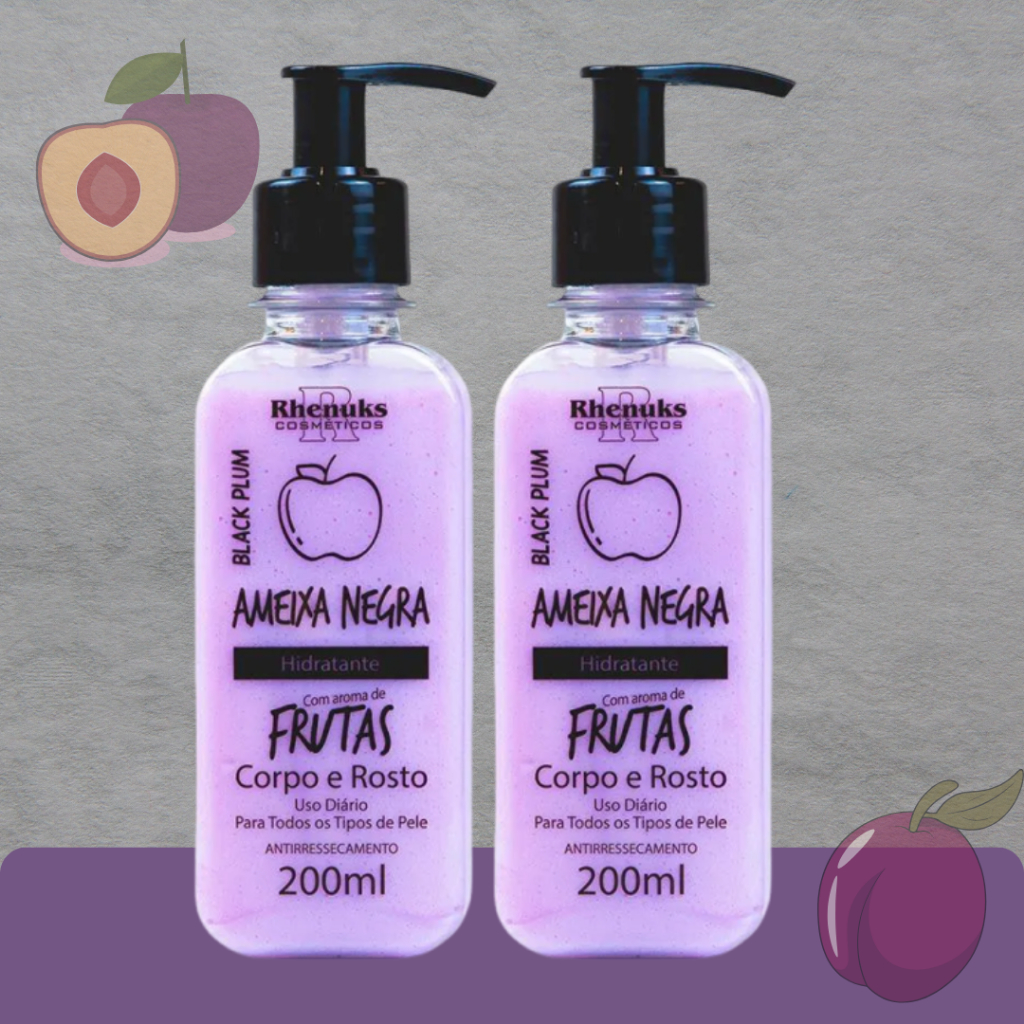 Kit 2 Unidades Creme Hidratante Ameixa Negra Corpo e Rosto para Uso Diário 200ml - Rhenuks