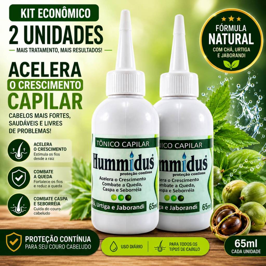 kit 02 Tônico de crescimento capilar e controle de queda combate Caspa e Seborreia - Alumã - Urtiga - Jaborandi 65ml