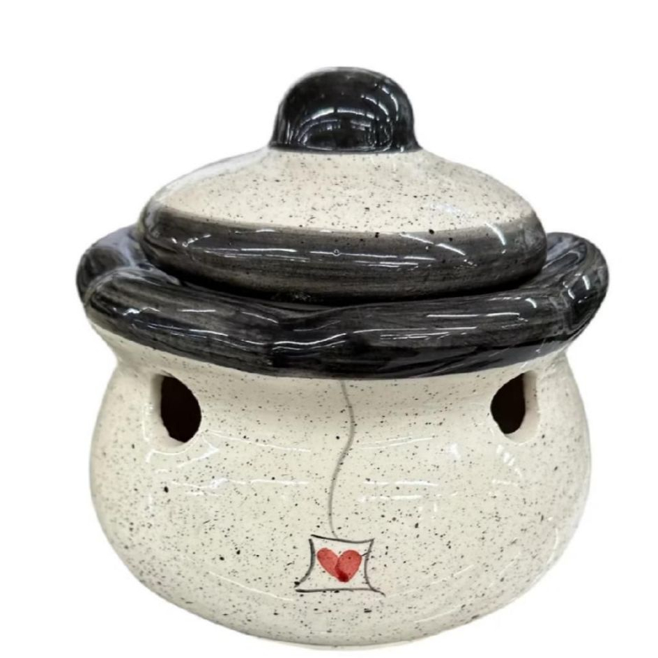 Porta Alho Cerâmica Coração Preto com Tampa | Pote Organizador de Alho Decorativo Resistente