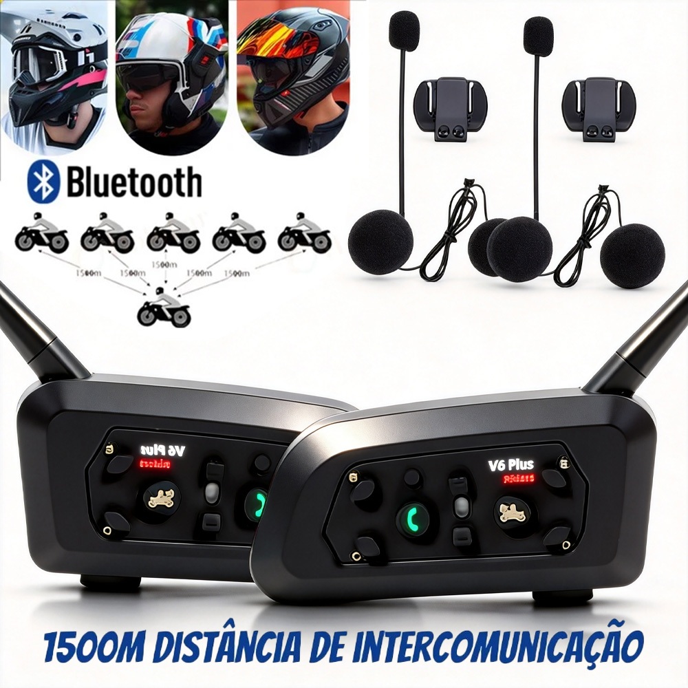 Par Intercomunicador Capacete Comunicador Moto V6 Bluetooth
