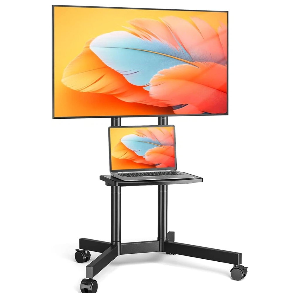 Suporte Pedestal de Chão Universal para TV 32 a 75 Polegadas, Altura Ajustável, Rodízios com Trava, Capacidade 50KG