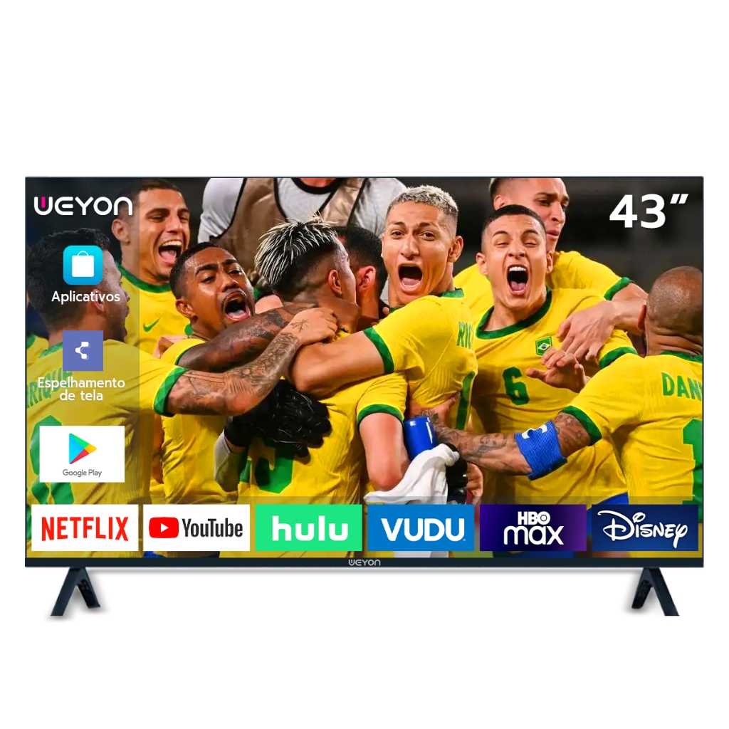 Smart TV 43 Polegadas Weyon Led HD Wifi HDMI Android 14 TV Netflix YouTube 100/240V