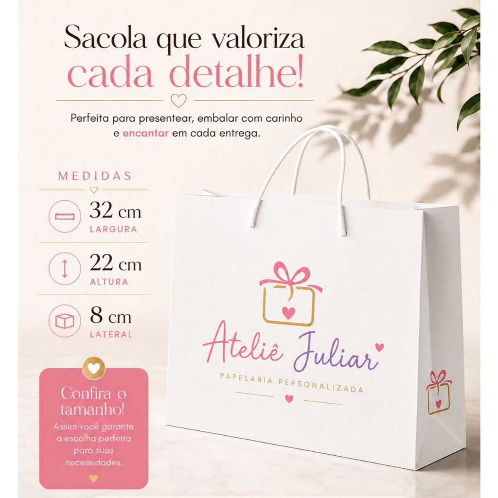 Sacola Personalizada 32x22x8 Branca com Logo colorida. Para lojas, perfumaria e cosméticos, utilidades e presentes.s.