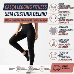 Legging Fitness DelRio Cós Alto Duplo Sem Costura Feminina Adulto