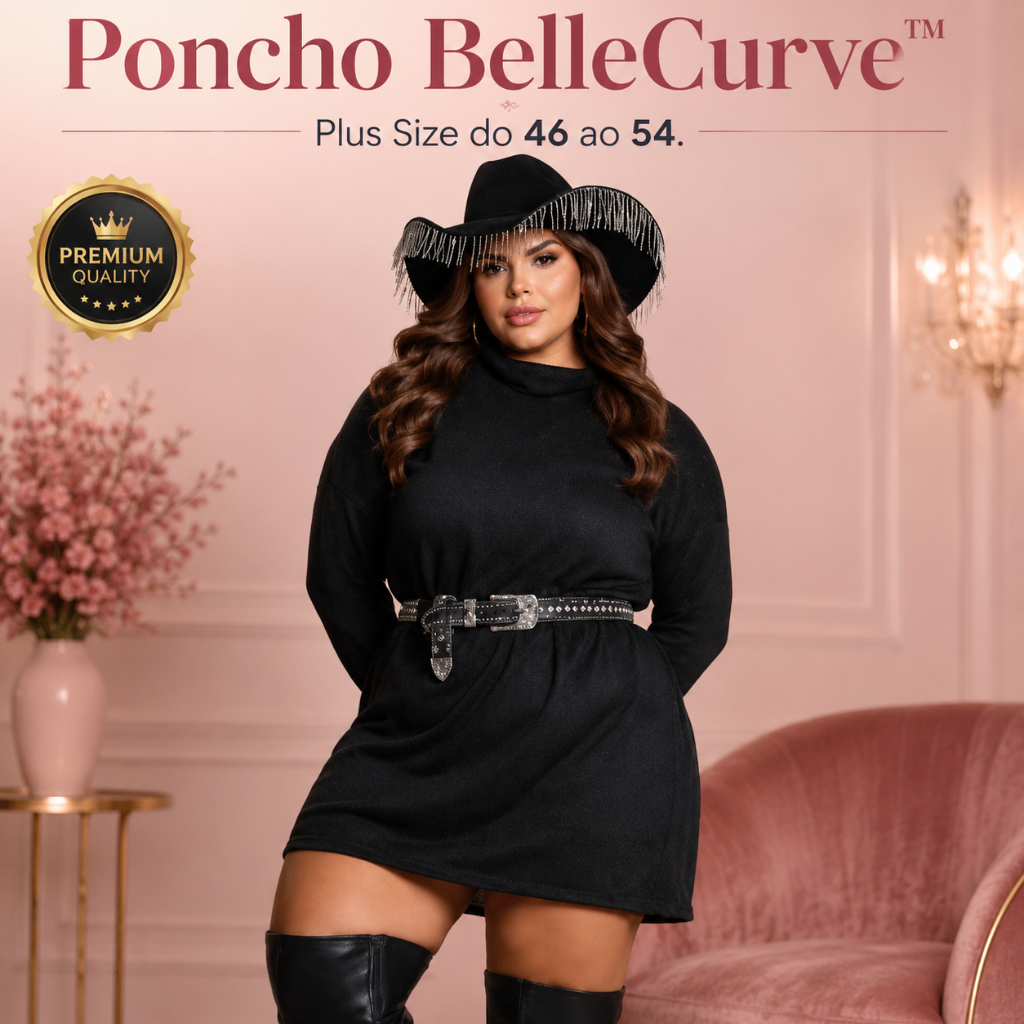 Vestido Blusão Plus Size 46 ao 54 | Poncho BelleCurve Gola Boba Manga 3/4 Lanzinha Premium Inverno