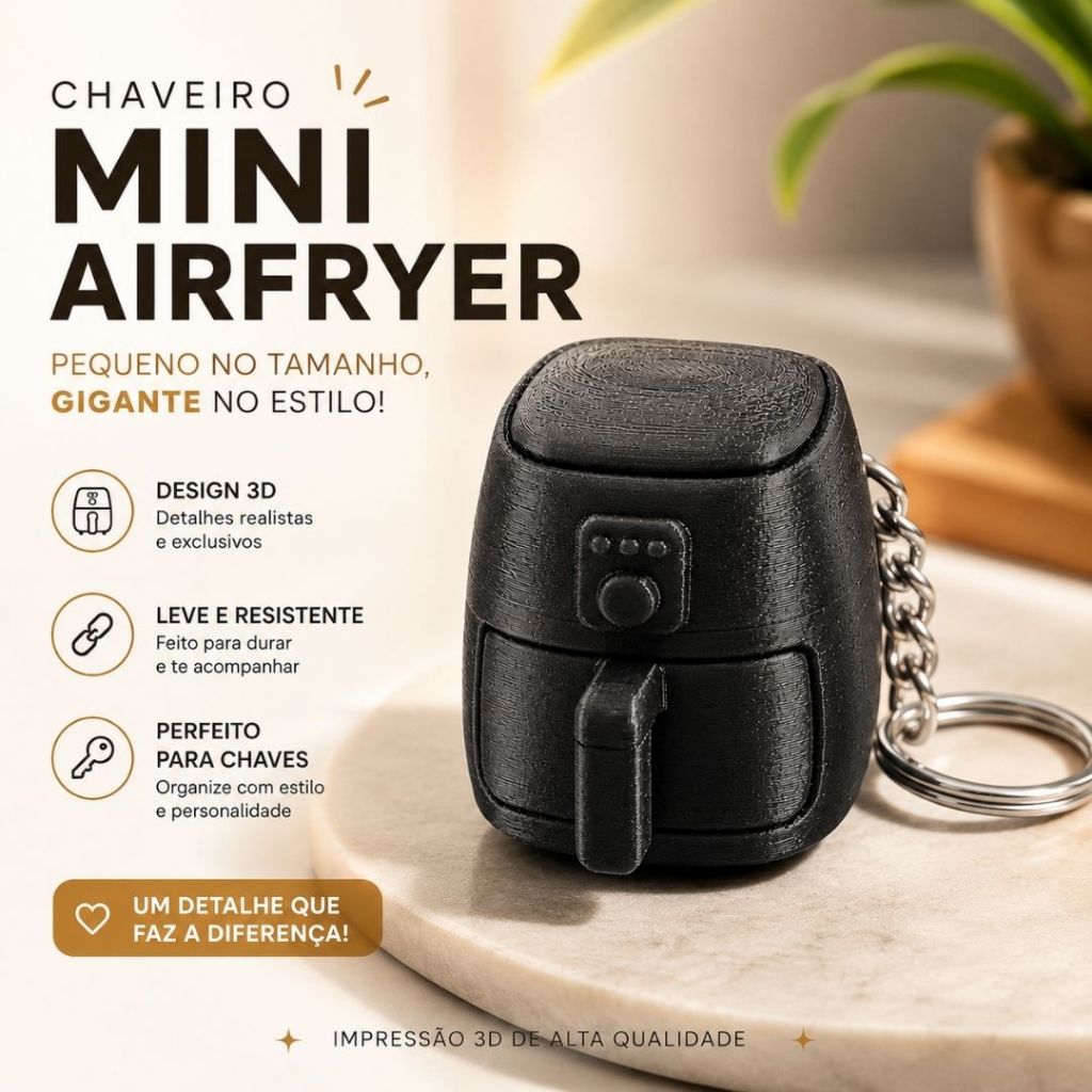 Chaveiro Mini Air Fryer Presente Criativo Engraçado Decoração Mochila Chaves Pre