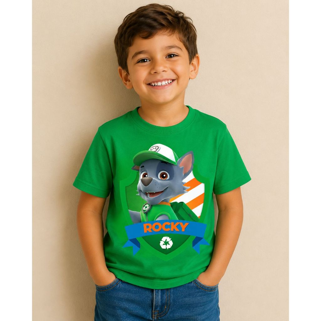 Camiseta personagem Rocky da patrulha canina infantil
