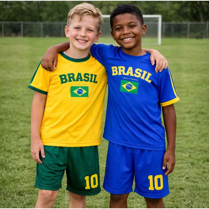 Conjunto Infantil Brasil Conjunto Jogo Do Brasil Calça + Camiseta Kit Completo