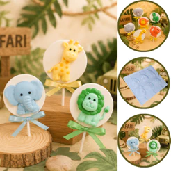 1~10 Forma Simples Pirulito Animais da Selva Safari 9791 - (D7) em Acetato BWB Para Bombom e Doces