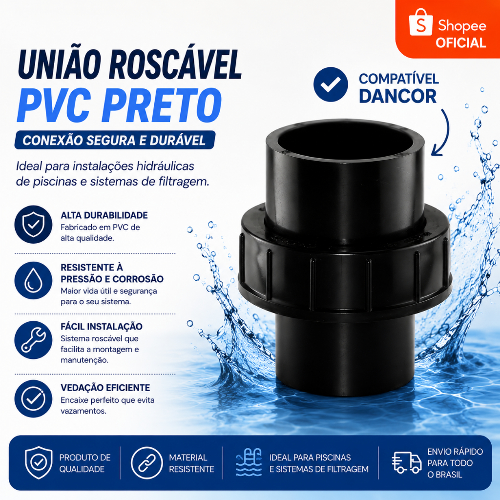 União Roscável PVC para Piscina | Compatível com Bombas Dancor e Diversas Marcas