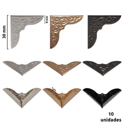 Cantoneira de metal desenhada para bolsa e cartonagem 6x8x30mm 10 unidades ref.154197