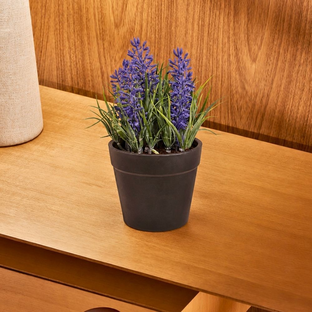Arranjo de Lavanda Artificial com Vaso Decorativo Realista 16cm