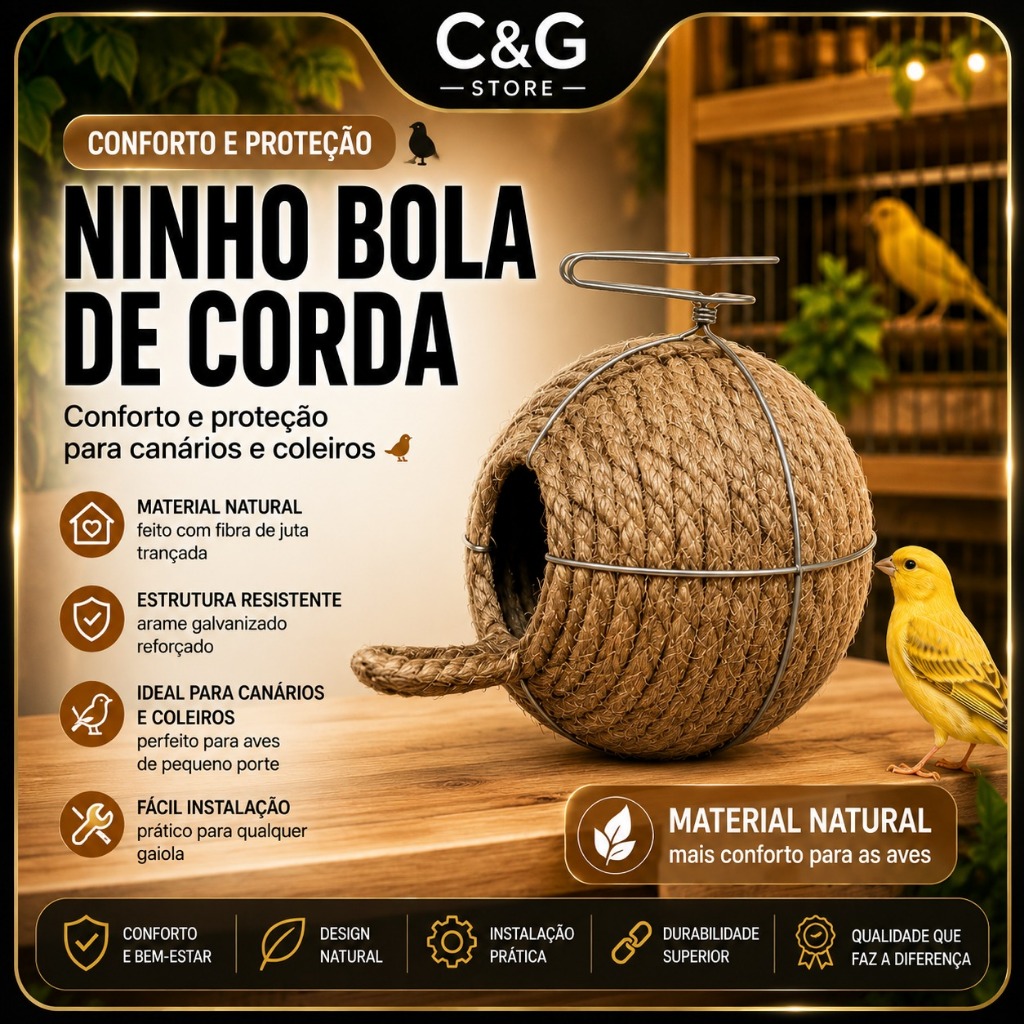 Ninho De Corda Juta Bola Para Pássaros Aves Passarinhos Canários Belga Outras Aves Ninho Aves 1 Unidade