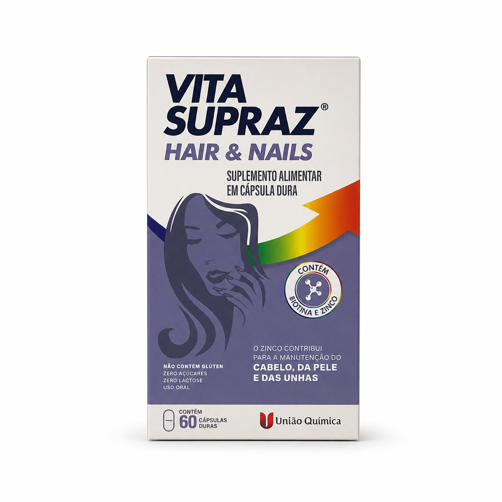 Suplemento Vita Supraz Hair Nails Original 60 Capsulas Nutrição Profunda Cabelo e Unha Biotina