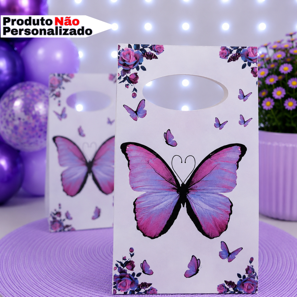 Sacolinha Surpresa Lembrancinha Borboleta Lilás Roxo - Tamanho M 22x12 |