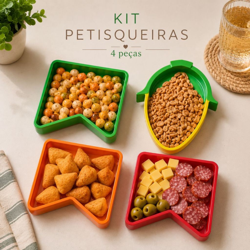 Kit 4 Petisqueiras Temáticas Festa Junina Formato de Bandeira e Milho Coloridas Decoração de Mesa Posta
